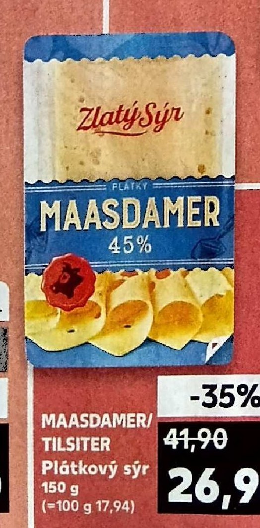 Zlatý Sýr Maasdamer plátkový sýr