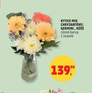 KYTICE MIX CHRYZANTÉMY, GERMINI, RŮŽE