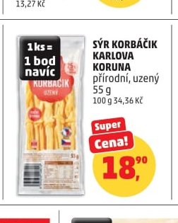 Sýr korbáčík Karlova Koruna 55 g