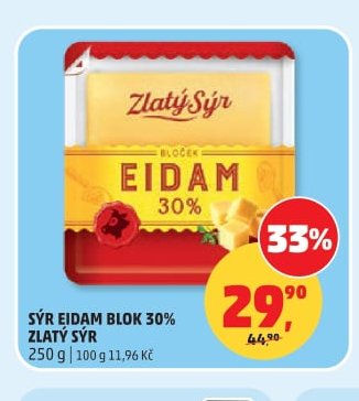 SÝR EIDAM BLOK 30% ZLATÝ SÝR