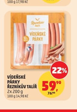 Vídeňské párky Řezníkův talíř 2x 200 g