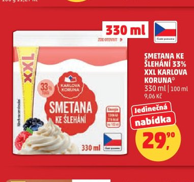 SMETANA KE ŠLEHÁNÍ 33% XXL KARLOVA KORUNA