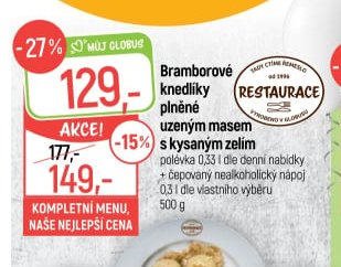 Bramborové knedlíky plněné uzeným masem s kysaným zelím