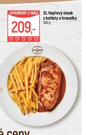 XL Vepřový steak z kotlety s hranolky