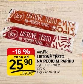 Vavřík Listové těsto na pečicím papíru