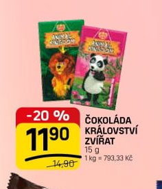 Čokoláda Království zvířat 15 g