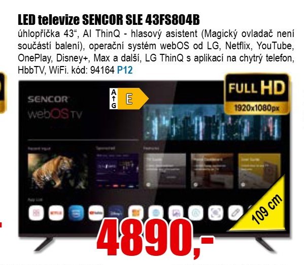 LED televize SENCOR SLE 43FS804B