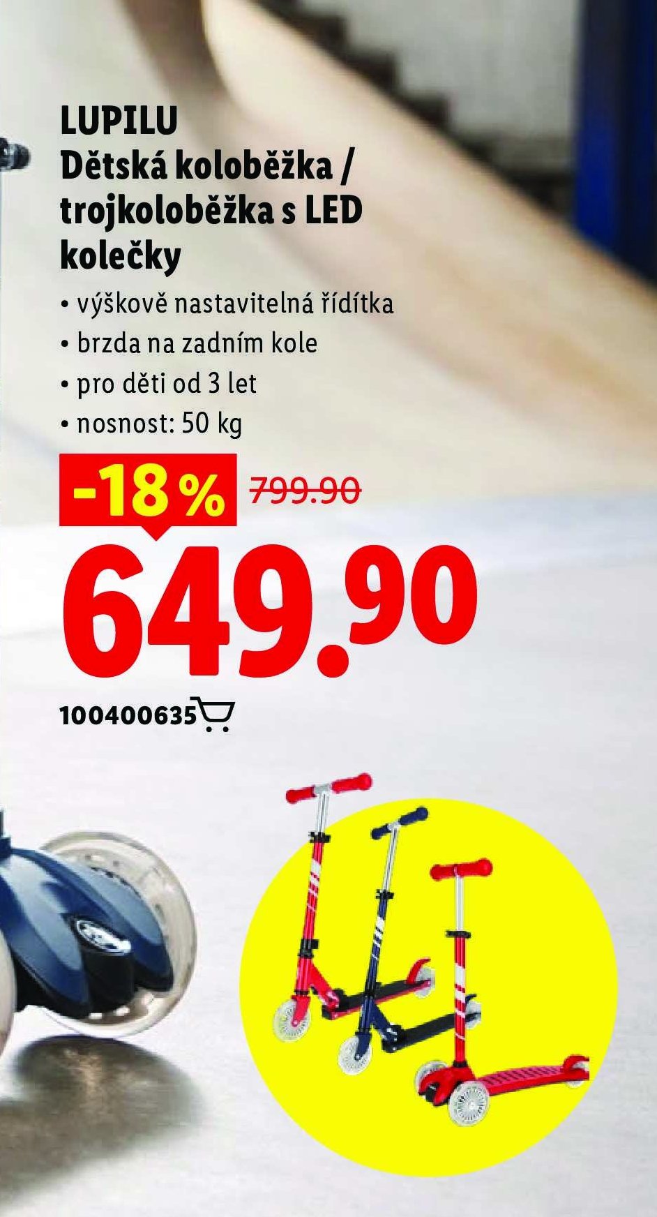 LUPILU Dětská koloběžka / trojkoloběžka s LED kolečky
