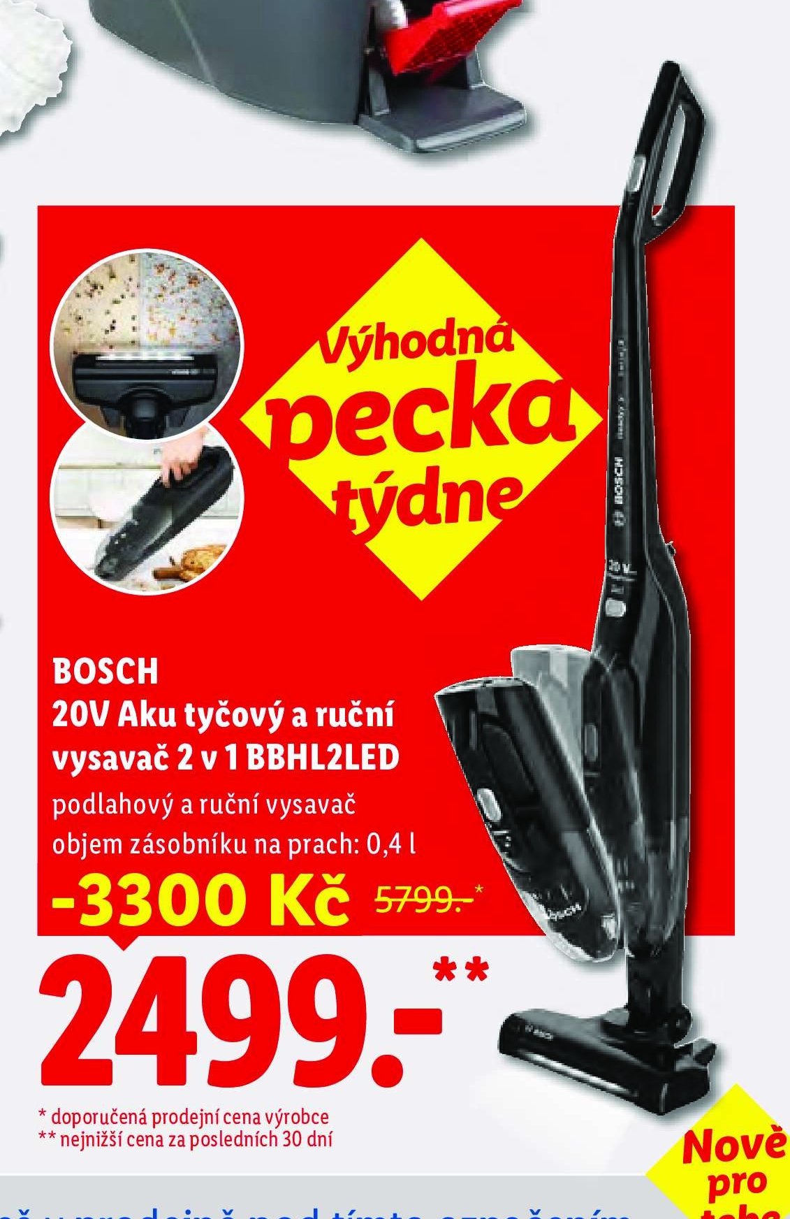 BOSCH 20V Aku tyčový a ruční vysavač 2 v 1 BBHL2LED