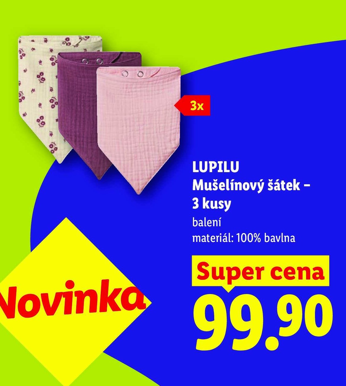 Lupilu Mušelínový šátek – 3 kusy