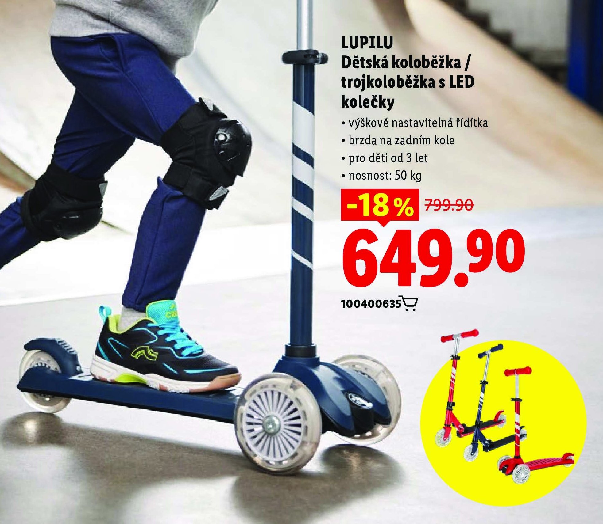 LUPILU Dětská koloběžka / trojkoloběžka s LED kolečky