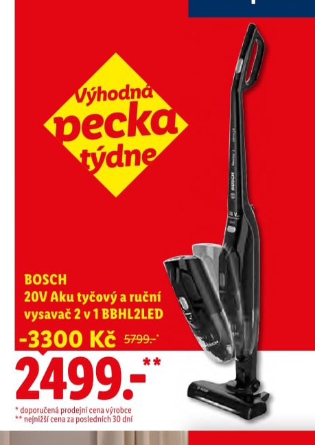 BOSCH 20V Aku tyčový a ruční vysavač 2 v 1 BBHL2LED