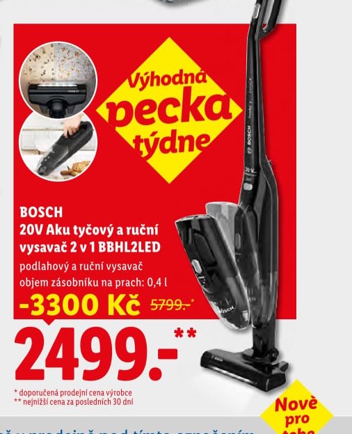 BOSCH 20V Aku tyčový a ruční vysavač 2 v 1 BBHL2LED