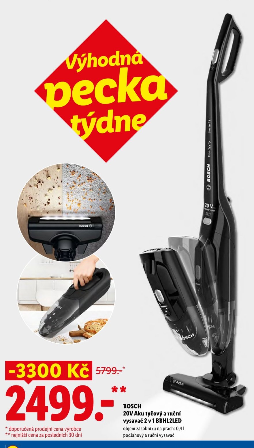 BOSCH 20V Aku tyčový a ruční vysavač 2 v 1 BBHL2LED