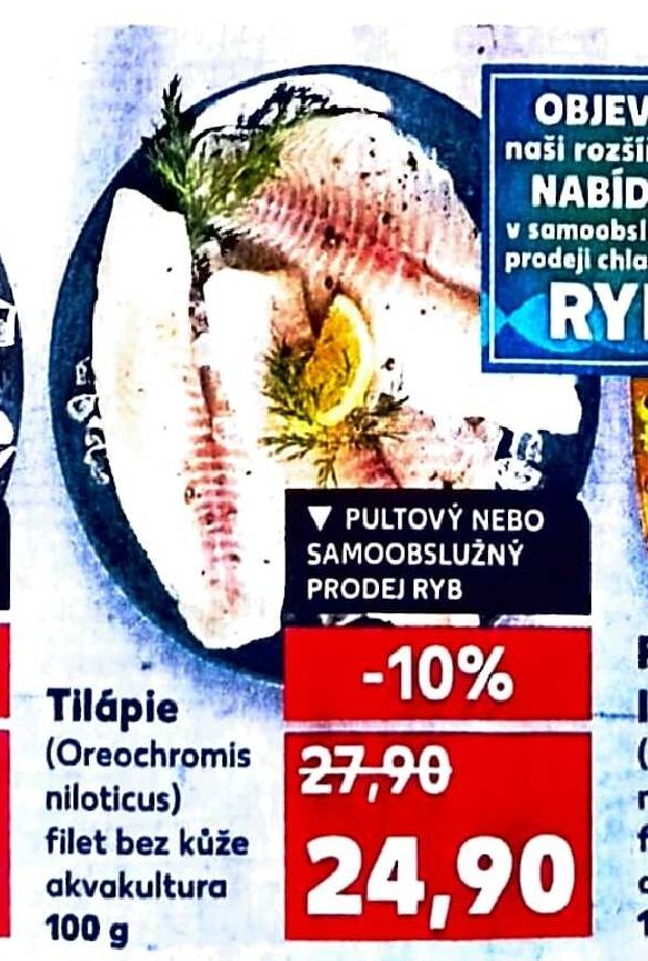 Tilápie (Oreochromis niloticus) filet bez kůže