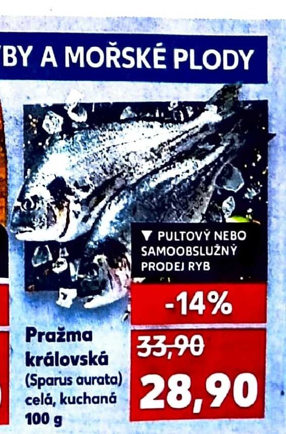 Pražma královská (Sparus aurata) celá, kuchaná