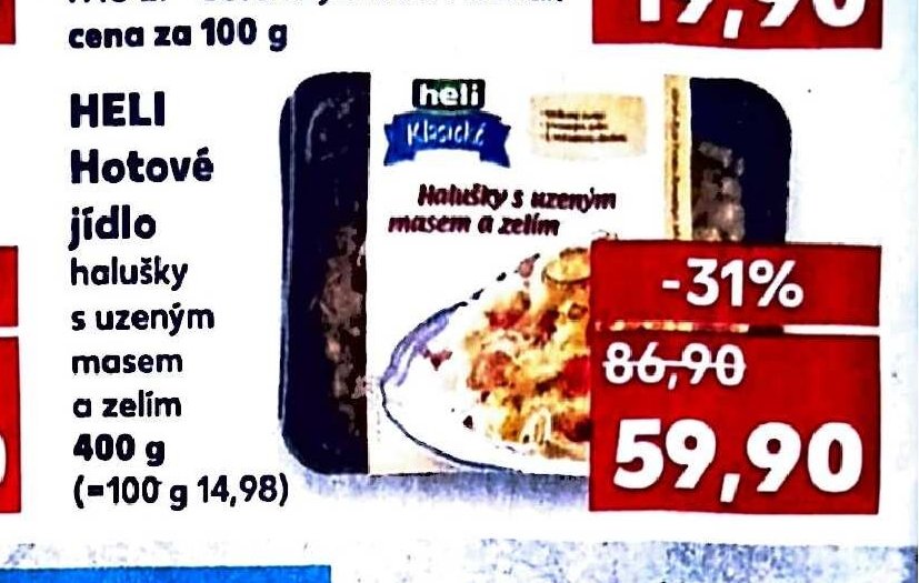 Heli Hotové jídlo halušky s uzeným masem a zelím 400 g