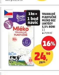 Trvanlivé mléko bez laktózy 3,5% Boni 1 l