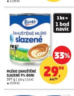 Mléko zahuštěné slazené 9% Boni 397 g