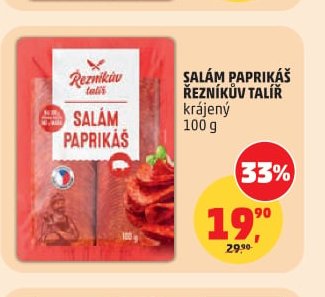 SALÁM PAPRIKÁŠ ŘEZNÍKŮV TALÍŘ krájený 100 g