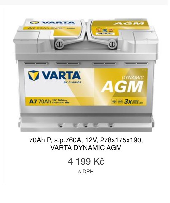 70Ah P, s.p.760A, 12V, 278x175x190, VARTA DYNAMIC AGM
