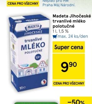 Madeta Jihočeské trvanlivé mléko polotučné
