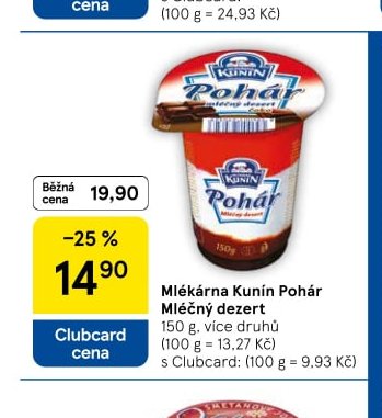 Mlékárna Kunín Pohár Mléčný dezert
