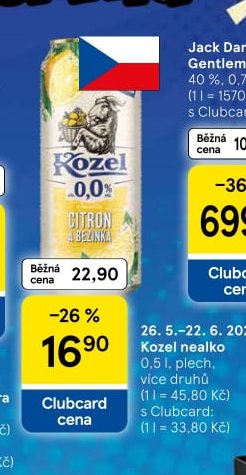Kozel nealko 0,5 l, plech