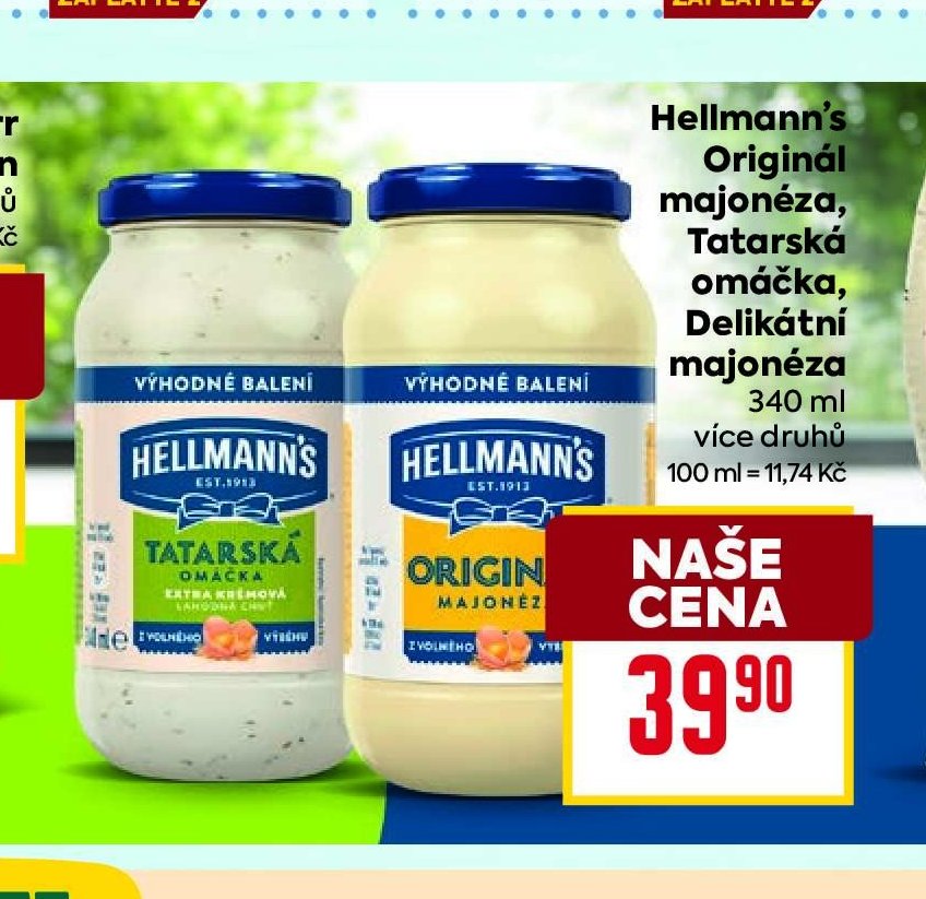 Hellmann's Originál majonéza, Tatarská omáčka, Delikátní majonéza 340 ml