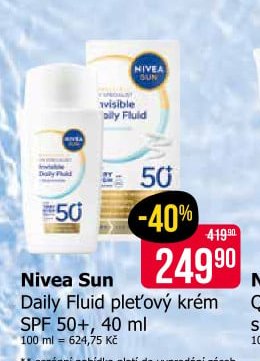 Nivea Sun Daily Fluid pleťový krém SPF 50+, 40 ml