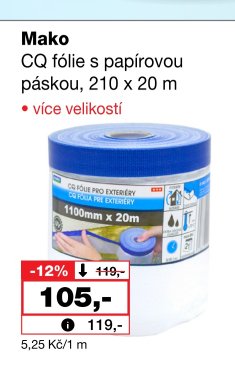 Mako CQ fólie s papírovou páskou, 210 x 20 m