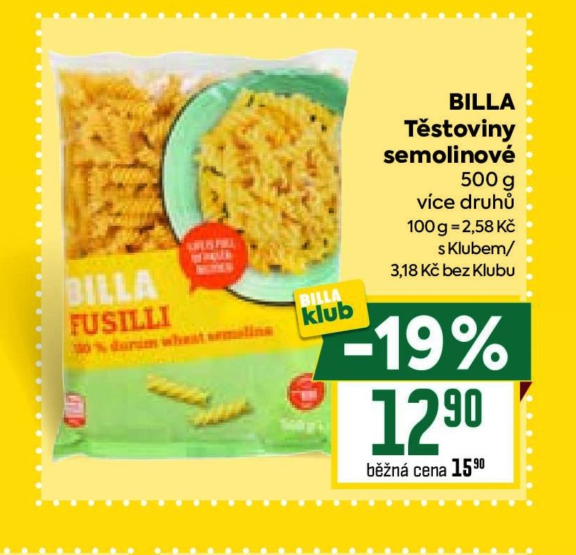 Billa těstoviny semolinové
