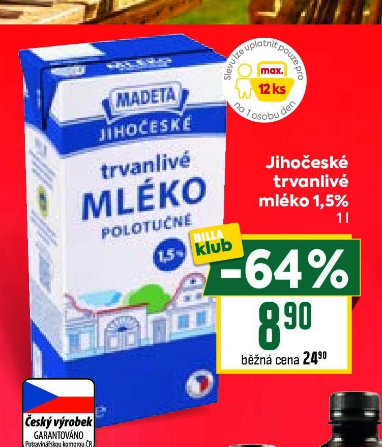 Jihočeské trvanlivé mléko 1,5%
