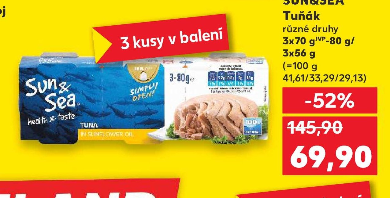 SUN&SEA Tuňák různé druhy 3x70 g / 3x56 g