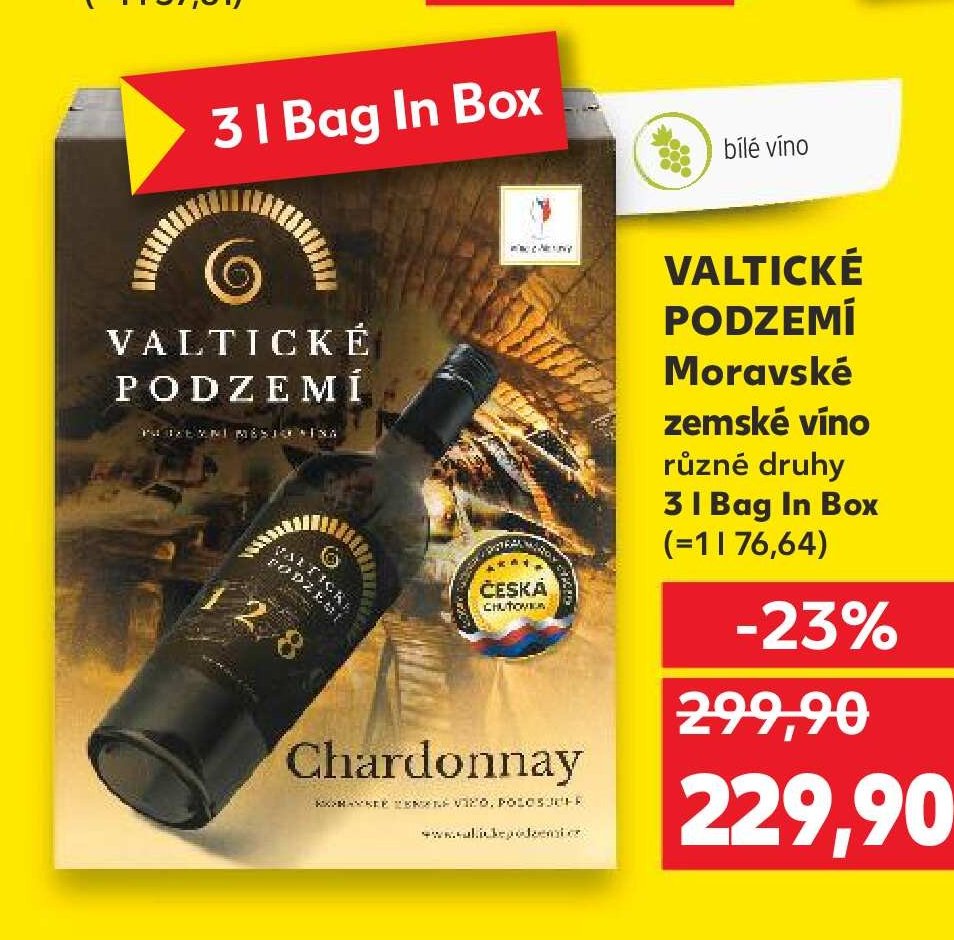 VALTICKÉ PODZEMÍ Moravské zemské víno různé druhy 3 l Bag In Box