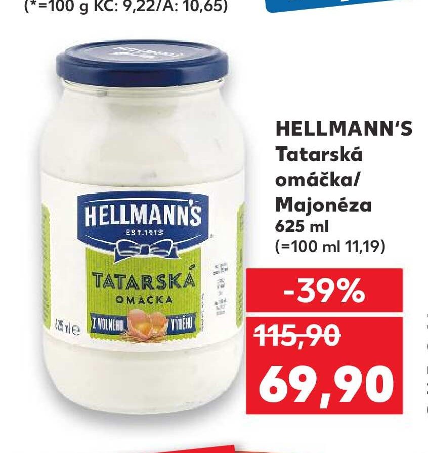 HELLMANN'S Tatarská omáčka/Majonéza 625 ml