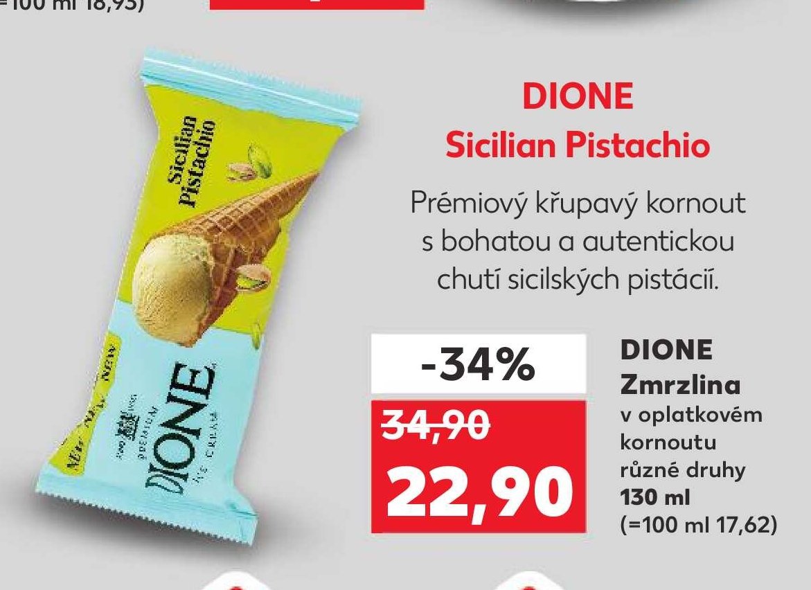 Dione Sicilian Pistachio zmrzlina v oplatkovém kornoutu 130 ml