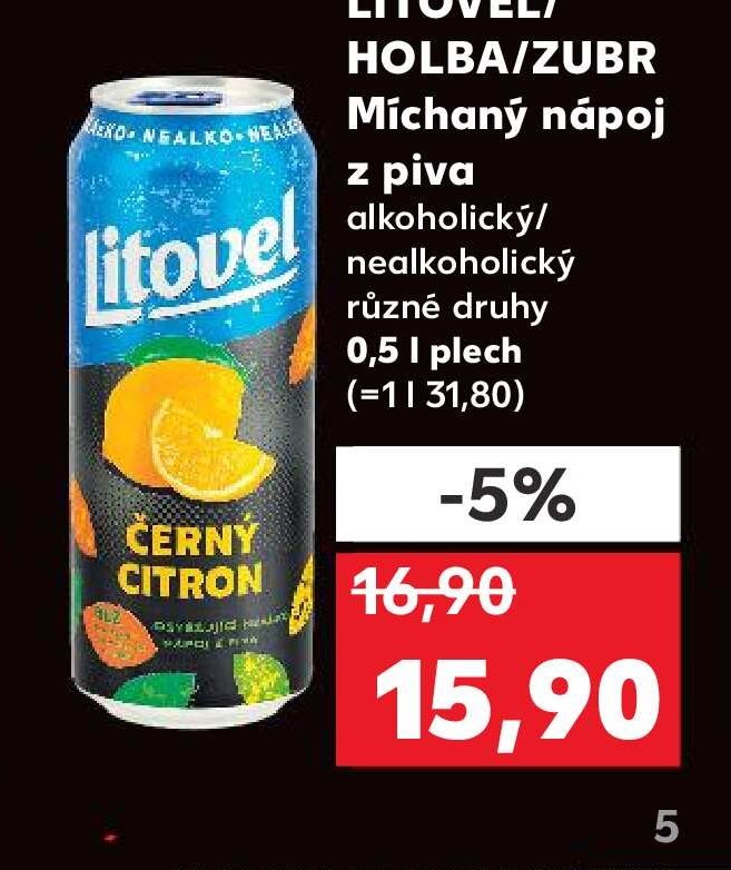 LITOVEL/ HOLBA/ZUBR Míchaný nápoj z piva alkoholický/ nealkoholický různé druhy 0,5 l