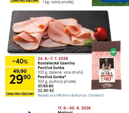 Kostelecké Uzeniny Poctivá šunka
