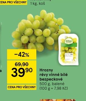 Hrozny révy vinné bílé bezpeckové 500 g, balené