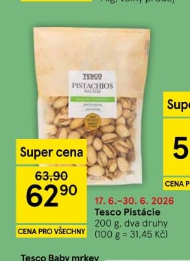 Tesco Pistácie 200 g, dva druhy