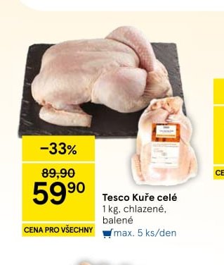 Tesco Kuře celé 1 kg, chlazené, balené