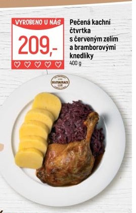 Pečená kachní čtvrtka s červeným zelím a bramborovými knedlíky