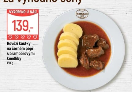 Hovězí kostky na černém pepři s bramborovými knedlíky