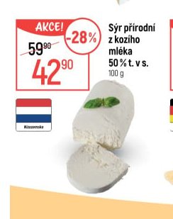Sýr přírodní z kozího mléka 50 % t. v s.