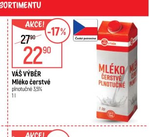 Váš výběr Mléko čerstvé plnotučné