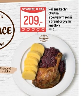 Pečená kachní čtvrtka s červeným zelím a bramborovými knedlíky