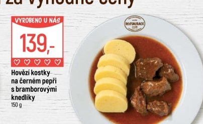 Hovězí kostky na černém pepři s bramborovými knedlíky