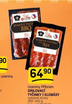 Uzeniny Příbram GRILOVACÍ TYČINKY | KLOBÁSY
