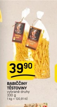 BABIČČINY TĚSTOVINY vybrané druhy